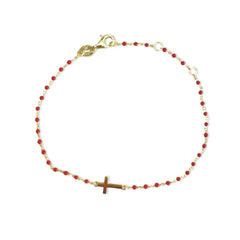 Sterling Silver Beaded Cross Color Bracelet