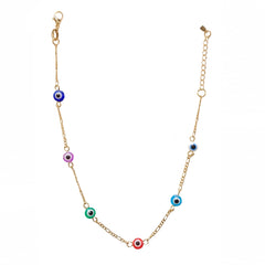 18K Gold Filled Multi Evil Eye Figaro Chain Anklet