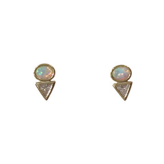 Sparkly White Opal Triangle Bezel Studs