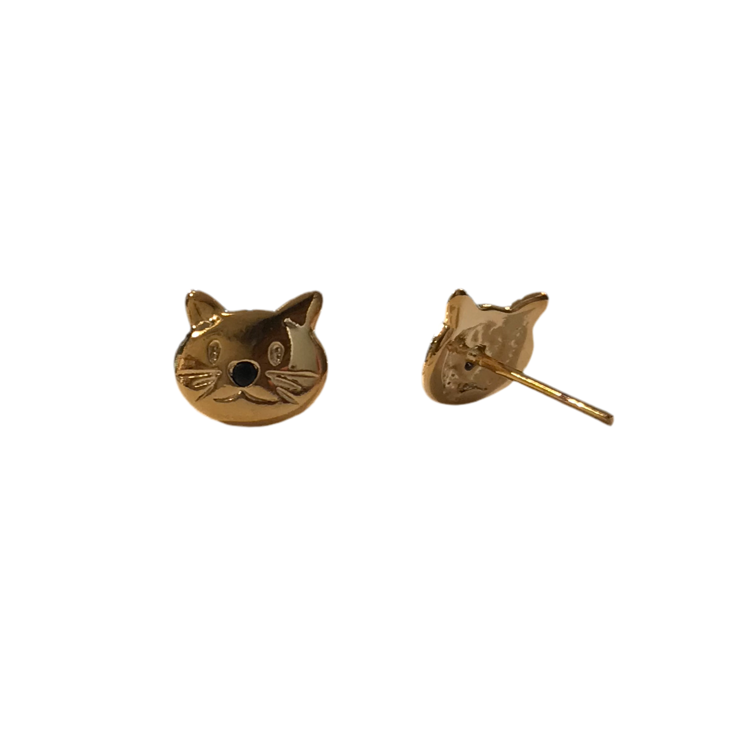 14k Solid Gold Open Work Cat Studs, Cat Earrings, Cat Face Stud Pushbacks, Polished Kitten Earrings, sale Cute & Fancy Gift for her,