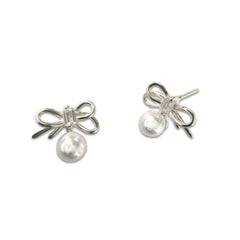 Pearl Ribbon Bow Studs