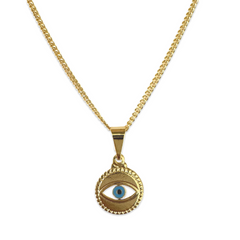 18K Gold Filled Blue Evil Eye Round Necklace