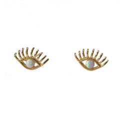 Evil Eye Opal Curled Lash Earrings