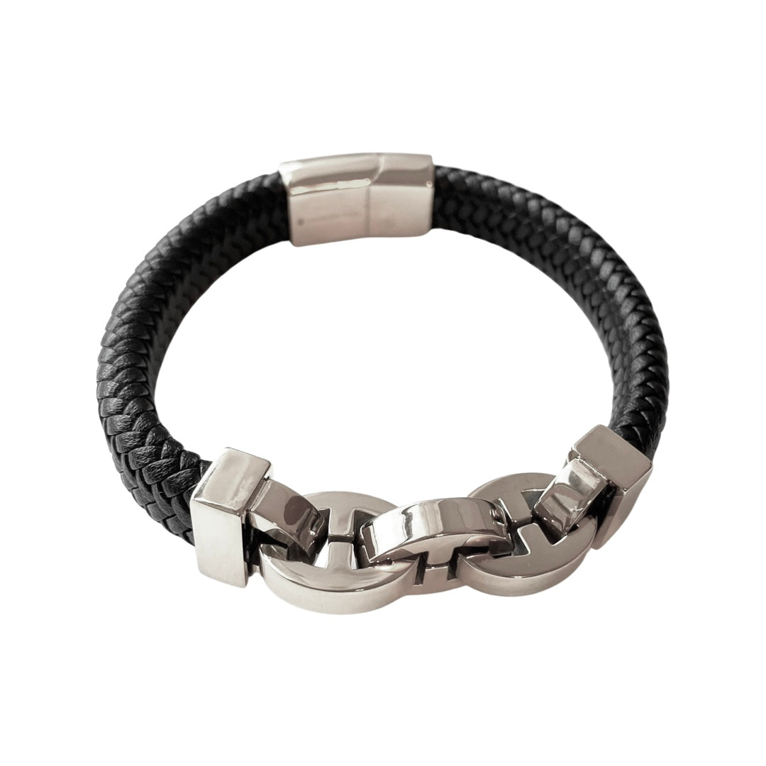Buy AYESHA Mens Rugged Black Leather Link Bracelet | Shoppers Stop