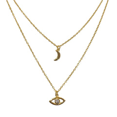 Evil Eye Moon Layered Necklace