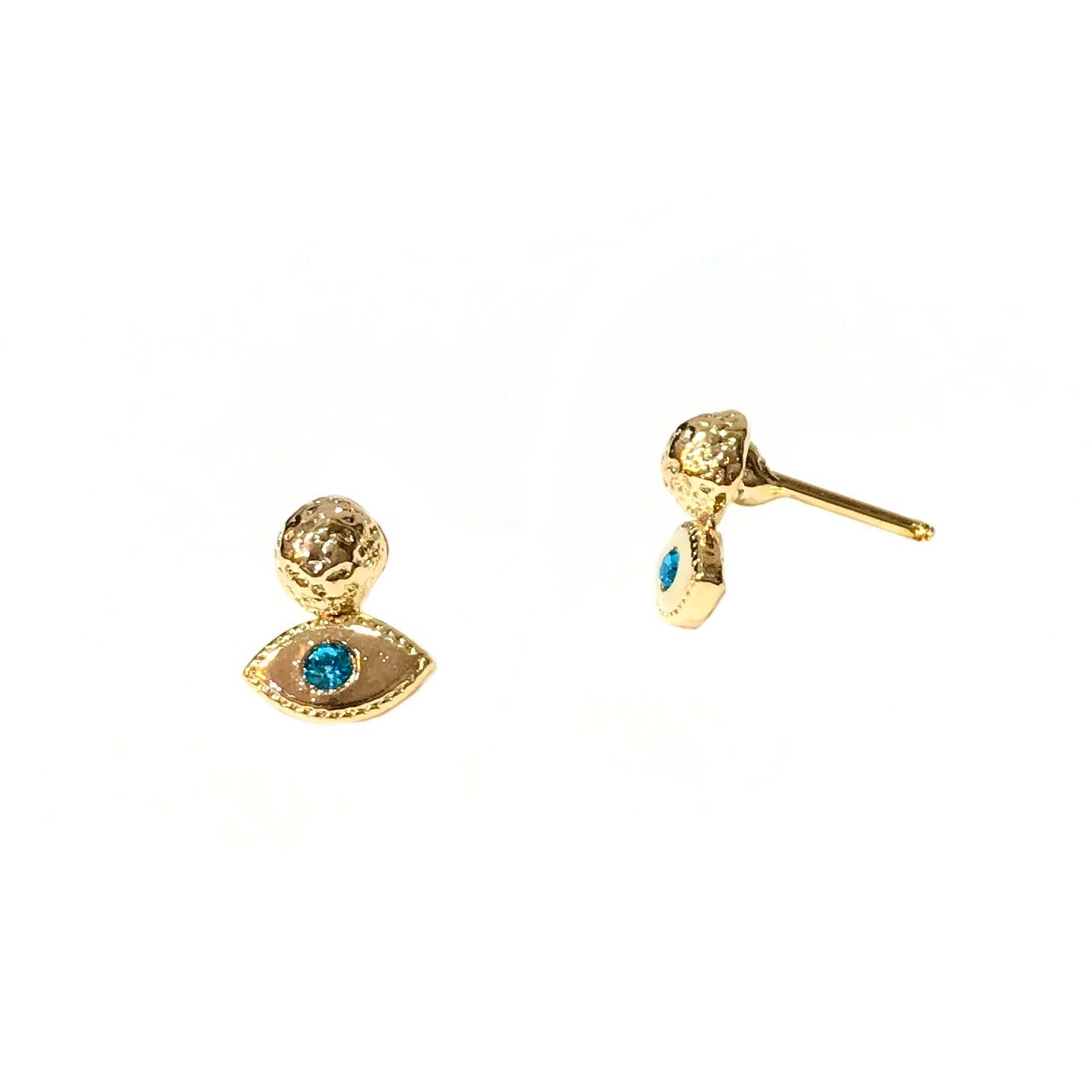 Diamond and Pearl Evil Eye Stud Earrings in 14k Yellow Gold